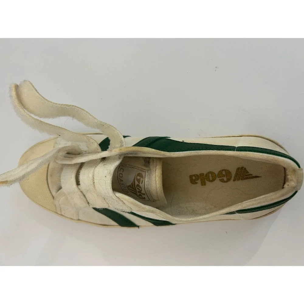 Gola Vtg Women's Vegan Classic Coaster Strap Canvas Sneakers  White Green Sz 8